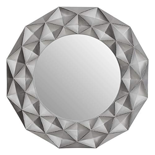 Image of Premier Housewares Round Wall Mirror/Classic Mirrors For Bathroom/Bedroom/Garden Walls Fancy Wall Mounted Mirrors For Hallway With Metallic Silver Finish W100 X D6 X H100cm.