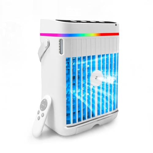 Image of Instant Cool Portable Air Conditioner, 4-in-1 Mini Personal Space Cooler, Quick Cooling with Cool Mist, 7-Color LED Light, 3 Speed & Timer, Quiet USB Cooling Fan for Summer. (White)