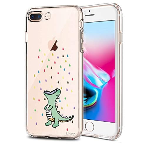 Image of Unov Case Compatible with iPhone 8 Plus iPhone 7 Plus Case Clear with Design Embossed Pattern TPU Soft Bumper Shock Absorption Slim Protective 5.5 Inch (Rainbow Dinosaur)