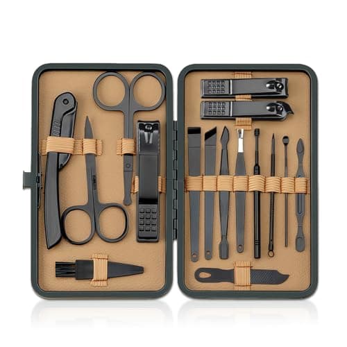 Image of Flintronic Manicure Set, 16 PCS Manicure Pedicure Set, Professional Nail Clippers Kit with Leather Storage Case, Nail Care Tools for Men Women(Black)
