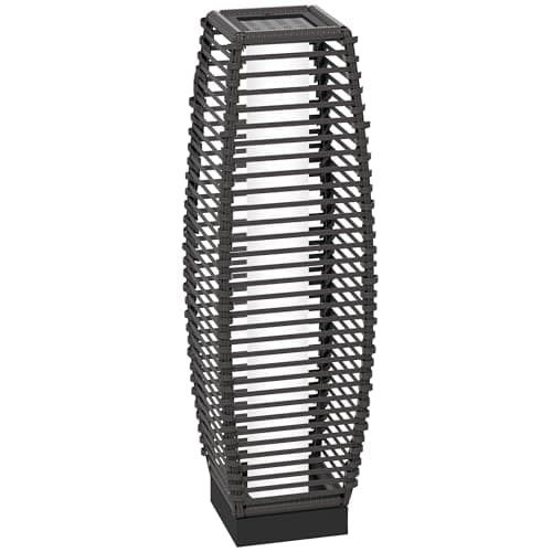 Image of Outsunny Rattan Solar Floor Lamp, 68cm Tall Outdoor Garden Lantern Pathway Light & Decorative Lighting with Auto On/Off LED Lights, IP44, for Porch, Yard, Courtyard, Deck, Grey
