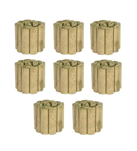 Image of Natural Wooden Log Roll Border Edging, Flexible Garden Fence, 1.0m x 15cm, Pack of 8, Total 8m