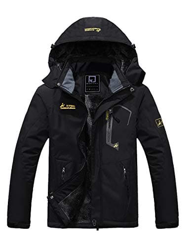 Image of R RUNVEL Mens Waterproof Jackets Winter Coats Warm Fleece Jackets with Hood for Outdoor Hiking Mountain Walking Skiing Working Camping Black UK M