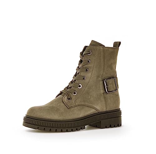 Image of Gabor Women's biker boots, women's ankle boots, replaceable footbed, comfort width (H), Green Olive 33, 8 UK