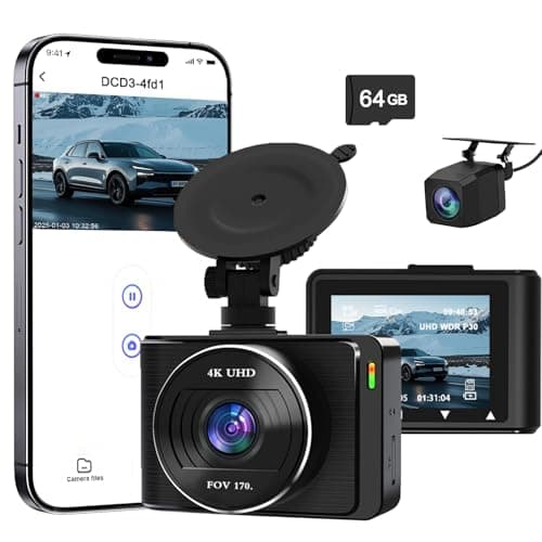 Image of SEW PEUNRY Dash Cam Front and Rear Built-in 5GHz WiFi, 4K+1080P Dual Dash Camera for Cars with 64GB SD Card, 2.0" Display Dashcam, 24H Parking Mode, G-Sensor, Loop Recording, Super Night Vision