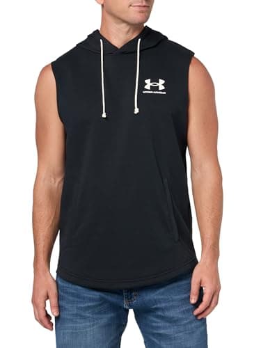 Image of Under Armour Men's Rival Terry Sleeveless Hoodie Hooded Sweatshirt, (001) Black / / Onyx White, M