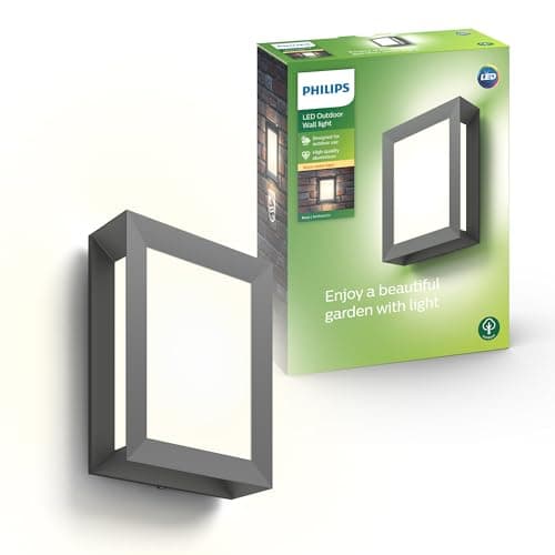 Image of Philips Karp LED Outdoor Wall Light, 5.5W, 700 lm, 2,700 K Warm White Light, IP44 Weather-resistant, Built-in LED, Durable, Aluminium, Modern Design, Anthracite Grey