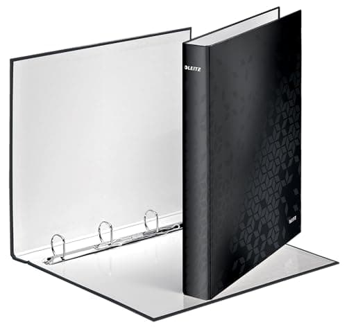 Image of Leitz 4 Ring Binder, Holds up to 190 Sheets, Wow Range, 25 mm Spine, 42420095 - A4, Black