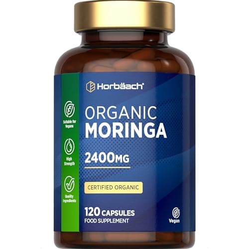 Image of Organic Moringa Capsules 2400mg | High Strength Moringa Oleifera Leaves | 120 Vegan Powder Capsules | Horbaach