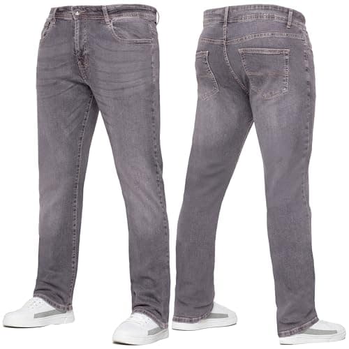 Image of 989Zé ENZO Mens Stretch Straight Leg Regular Fit Casual Cotton Classic 5 Pocket Basic Zipper Denim Jeans KZ127 Grey 34W / 30L