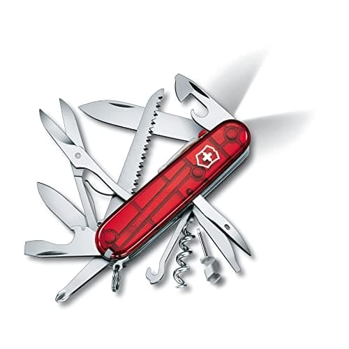 Image of Victorinox Huntsman Lite Swiss Army Knife, Medium, Multi Tool, Camping Knife, 21 Functions, Blade, LED, Red Transparent