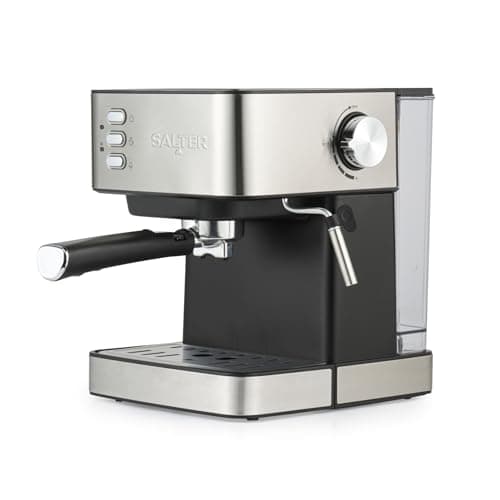 Image of Salter Manual Espresso Machine With Milk Frother – Compatible With Ground Coffee, 15-Bar Italian Pressure Pump, 1.6L Detachable Water Tank, Includes Measuring Spoon, Tamper & Portafilter, 850W, EK6137