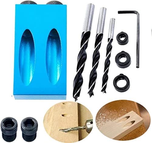 Image of Upgraded 15 Degree Pocket Hole Screw Jig Dowel Drill Joinery Kit with Hole Jig, Carpentry Locator and 6/8/10MM Woodworking Drill Holes Carpenters Woodwork Guides Joint Angle Tool Craft Pack of 14