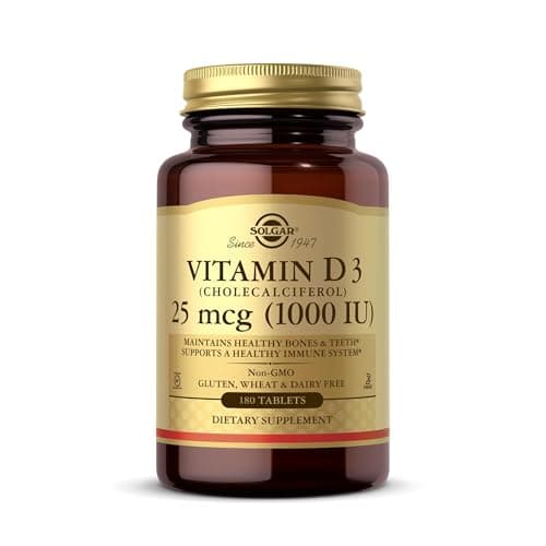 Image of Solgar Vitamin D3 (Cholecalciferol) 1000 IU (25 µg) Tablets - Food Supplement, Pack of 180 Capsules - for Healthy Bones, Teeth and Muscle Function - Supports Immunity - Gluten Free