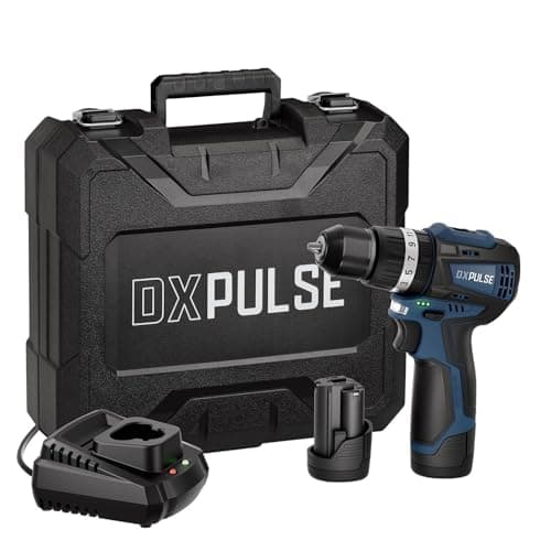 Image of DX Pulse 12V Brushless Combi Drill Kit, Cordless Drill Driver with Hammer Function, 2 x 2.0Ah Batteries, Charger, 10mm Metal Chuck, 21+3 Torque, Case & Bits