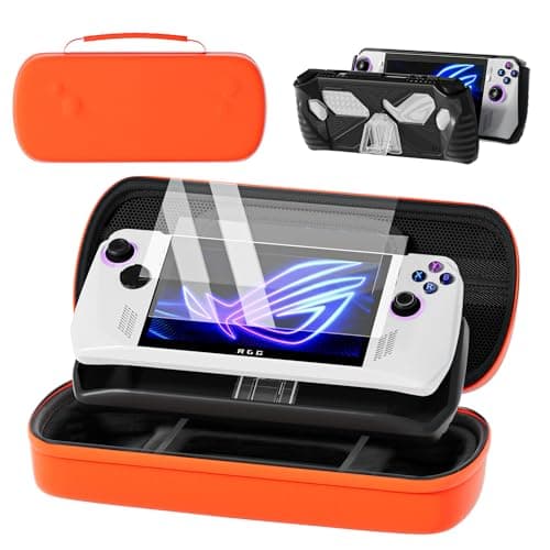 Image of QUAGGY Designed for Case for ASUS ROG Ally 2023, Large Carry Case Bag Perfect for Charger, with Soft Silicone Protective Cover und 2 Pack Screen Protector, Portable and Easy to Carry Orange Bag