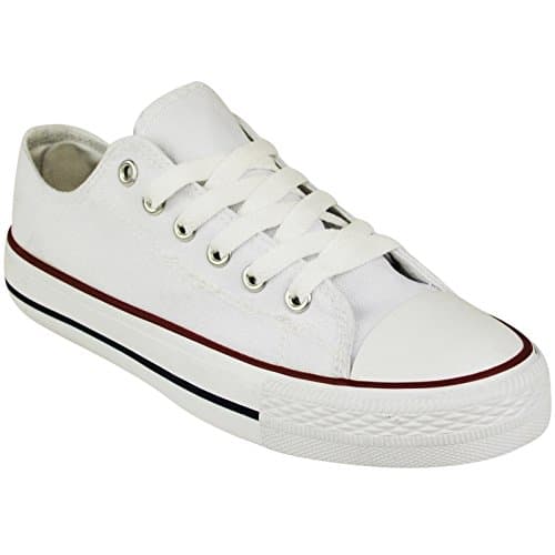 Image of Shop Online Womens Ladies Canvas Shoes | Lace Up Casual Flat Sneaker | Lace-Up Plimsoll Pumps Casual Shoes | Low Top Flat Gym Sports Trainers Lightweight Shoes (8UK, White)