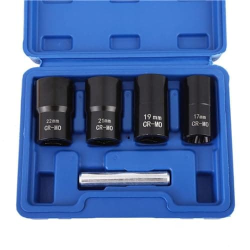 Image of LSLANSOON 1/2” Drive Impact Bolt Nut Extractor Set, 5pcs Locking Wheel Lug Nut Remover Kit 17mm 19mm 21mm 22mm Twist Socket Tool Set Including a Punch Rod
