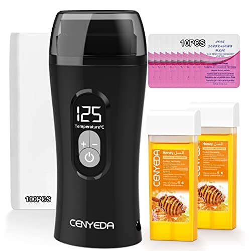 Image of Digital Roll On Wax Kit, Honey Wax Roller Waxing Kit for Women, Roll On Wax Warmer for Hair Removal, Depilatory Soft Roll On Wax Warmer with 2 Cartridge Refill and 100 pcs Wax Strips - Easy To Use