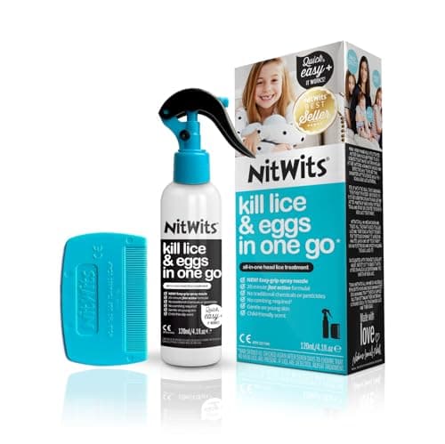 Image of NitWits All-In-One Head Lice Treatment Spray, Kills Nits & Eggs, Includes Lice Spray 120ml & Nit Comb ,120 ml (Pack of 1)