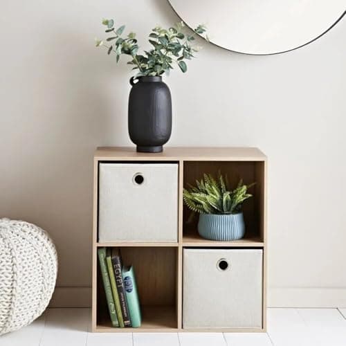 Image of Homme Concept – 4 Cube Storage with 2 baskets, Oak effect Living Room Bookcases and Shelving Unit, Kids Bookcases, Free Standing Wooden Bookcase, Storage Organiser, BookShelf.