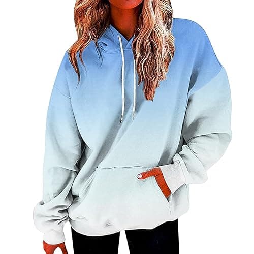 Image of Womens Hoodies Oversized Ladies Casual Hooded Pullover Tops Long Sleeve Gradient Color Hoodie Ladies Comfy Elegant Autumn Winter Cozy Trendy Sweatshirts with Pockets