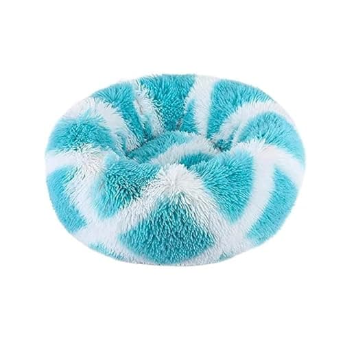 Image of jiuzcare 50cm Calming Pet Bed for Small Dogs & Cats, Ultra-Soft 4cm Long Plush Donut Dog Bed, Washable Anti-Slip Round Puppy Cushion, Wite&Blue