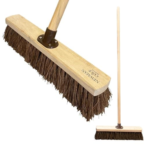 Image of 18" Garden Broom Outdoor with Durable Support Bracket Yard Brush Heavy Duty Outdoor with 120 cm Wooden Handle Natural Stiff Bassine Hard Bristle Broom Sweeping Brush