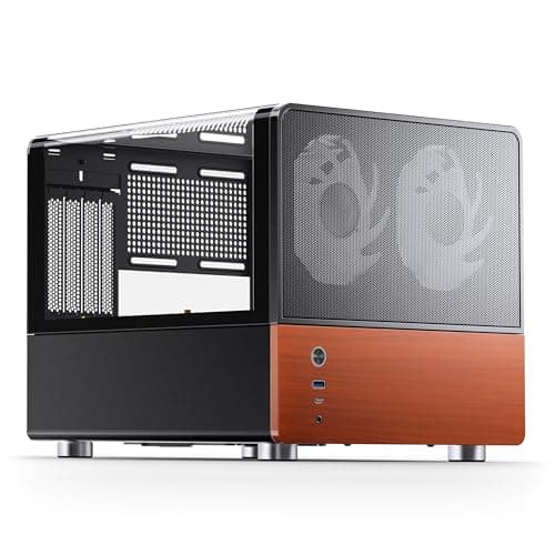 Image of Jonsbo V12 Mini-Tower Micro-ATX PC Case with Tempered Glass, Wooden Front and Pre-Installed Fans - Black