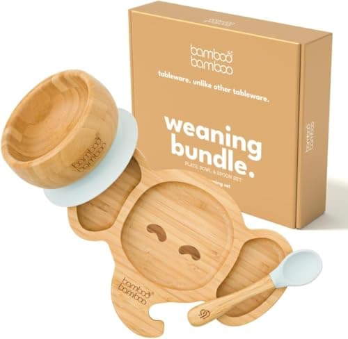 Image of bamboo bamboo Baby Plate & Baby Bowl Set, for Feeding and Weaning Elephant Plate, Toddler Bowl & Baby Spoon, Suction Plates for Babies from 6 Months (Grey)