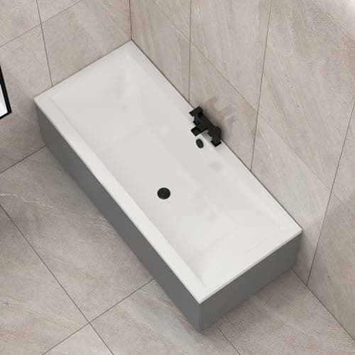 Image of 1700 x 750mm Amaze Square Double Ended Acrylic Bath with MDF Indigo Grey Gloss Front & End Panel