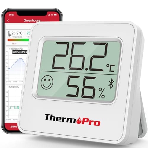 Image of ThermoPro TempPro TP357 Bluetooth Hygrometer Mini Room Thermometer Indoor with Alerts, Humidity Meter & Temperature Monitor with Smart App and Data Recording with Humidity Sensor for Baby Room Office