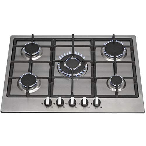 Image of SIA R6 70cm Stainless Steel 5 Burner Gas Hob With Iron Pan Stands & Wok Burner