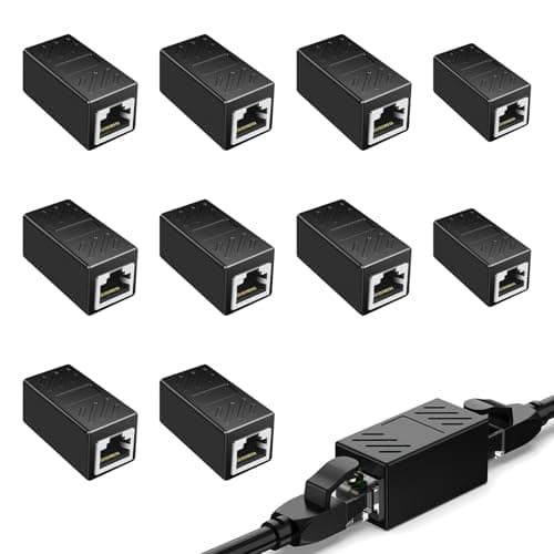 Image of 10 Pack RJ45 Coupler, Ethernet Extender Adapter, Female to Female Network Connector for Cat7, Cat6, Cat5e, Cat5 Ethernet Cables, High-Speed 10Gbps, RoHS Compliant, Plug & Play, Durable Shielded Design