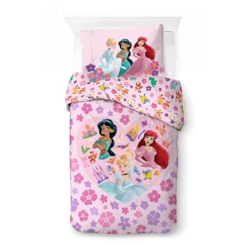 Image of Jay Franco Kids Disney Princess Duvet Cover Set – 100% Cotton Super Soft Bedding with Pillowcase, Official Licensed Product, Pink, 2 Piece Single