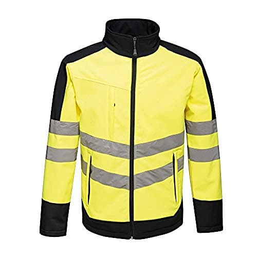 Image of Regatta TRA625 20795 Professional Hi-Vis Waterproof and Breathable Softshell Jacket, Yellow/Navy, XXXL