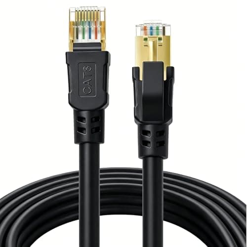 Image of DDMALL CAT8 Ethernet Cable 0.5m 1m 2m 3m 5m 6m 8m 10m 15m 20m 30 m, High Speed 40Gbps 2000MHz F/FTP Internet Network LAN Cable for Router, Modem, PC, Laptop, Gaming (Black, 0.5 m)