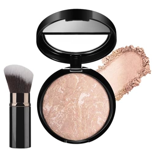 Image of Baked Foundation For Mature Skin,Colour Correcting Powder Foundation,Shimmer Brick Pressed Bronzer,Buildable Light to Medium Illuminating Powder,Matte Natural Finish Lasting Oil-contro -03LIGHTBEIGE