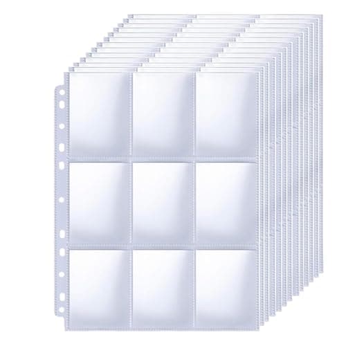 Image of 50 Pack 9-Pocket Page Protectors, 900 Double Side Trading Card Sleeve Page Protector, 11 Holes Game Card Holder Pages Fit 3 Ring Binder for Pok-emon Baseball Game Business Cards
