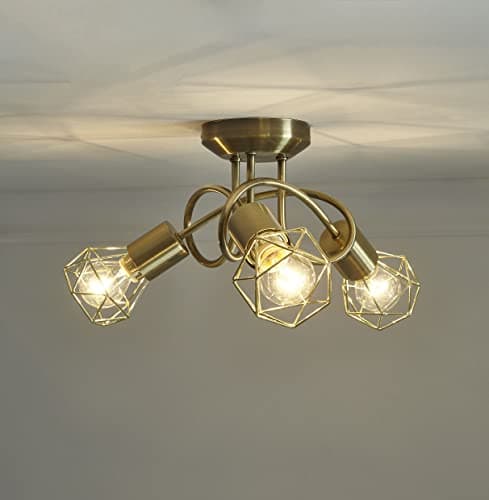 Image of 3 Way Ceiling Spotlights 3 Wire cage Style in Antique Brass Finish Adjustable Heads