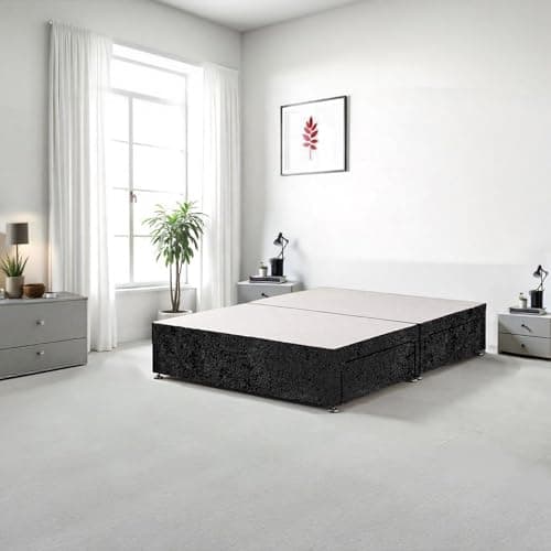 Image of 4FT6 Double Bed Base with 2 Storage Drawers (Same Side) | Black Crushed Velvet Divan Base| Stylish & Practical Bed Base