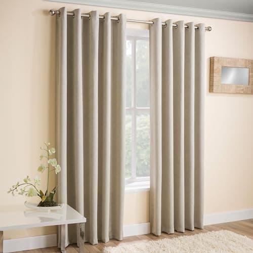 Image of Enhanced Living Vogue Cream 46 x 54 inch (117x137cm) Eyelet Thermal Noise Reducing Dim Out Curtains for Bedroom and Living Room