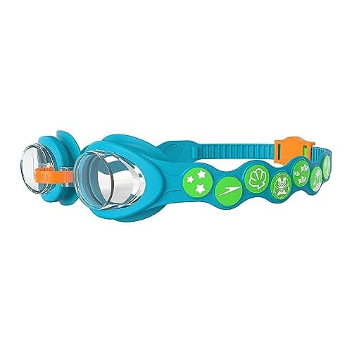 Image of Speedo Unisex-Youth Sea Squad Spot Swimming Goggles | Learn to Swim | Adjustable Strap | Comfort, Azureblue/Fluogrn/Fluoora/Clr, One Size