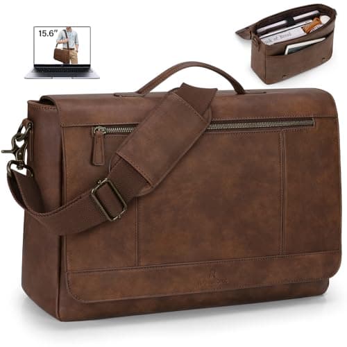 Image of RAINSMORE Leather Messenger Bag for Men 15.6 Inch Waterproof Laptop Bag Vintage Computer Briefcase Large Shoulder Satchel Bags for Work Business Office College