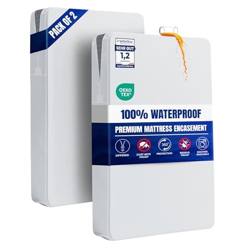 Image of Utopia Bedding Premium Waterproof Mattress Encasement King Bed (150 x 200 x 30 cm) Pack of 2, Zippered Mattress Protector, Bed Bug and Dust Mite Proof Mattress Cover, White