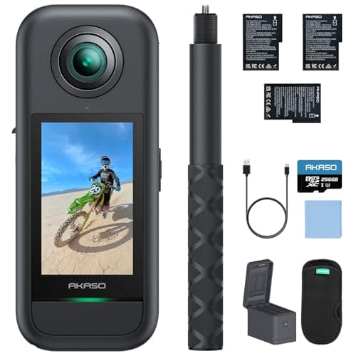 Image of AKASO 360 Creator Combo - 360° Action Camera with 5.7K 360° Video, 72MP Photo, SuperSmooth Stabilization, Horizon Lock, AI Tracking, Invisible Selfie Stick, Touchscreen, 256GB microSD Card