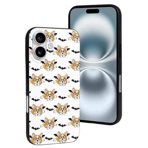Image of VOSERY Compatible with iPhone 16 Case - Cute Cute Halloween Corgi Dog Bat Soft Silicone Case Compatible with iPhone 16 Phone Case for Women Men Black