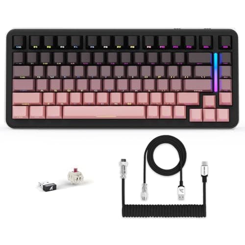Image of LexonElec X ATTACK SHARK M86 Pro Wireless Mechanical Keyboard, BT/2.4G/Wired, 4000mAh, Hot-swappable Linear Switch, Side-printed Keycap, QWERTY, RGB Gaming Keyboard with Coiled Cable.(Black Pink)