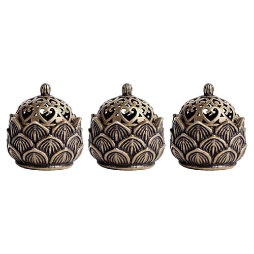 Image of 3 Pieces Lotus Incense Burner, Lotus Incense Burner With Lid, Mini Incense Candle Holder, Creative Retro Ornaments, Home Decoration Candle Holder, Suitable For Home, Office, Cafe