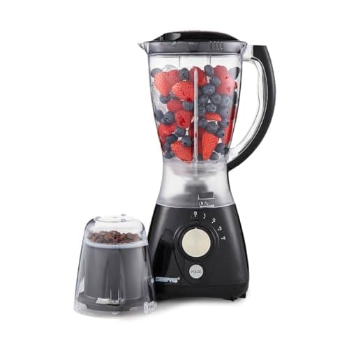 Image of GEEPAS 2-in-1 Food Jug Blender & Smoothie Blender | Ice Crusher Stainless Steel Blades 4 Speeds Pulse Mode | 1.5L Jar Smoothie Milkshake Maker Coffee/Spice Grinder Mill | 1 Year Warranty 550W Black
